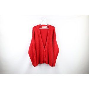 Vintage 90s Streetwear Womens 3X Blank Textured Cable Knit Cardigan Sweater Red